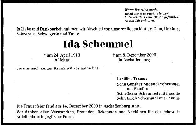 Herbert Ida 1913-2000 Todesanzeige